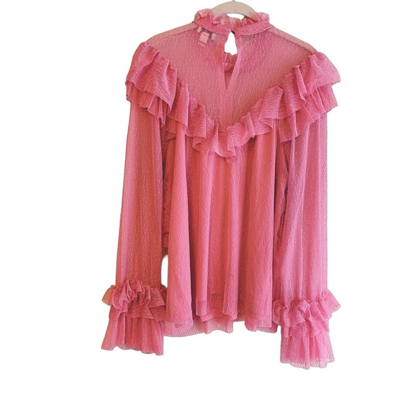 River Island pink lace and ruffles and tiered whimsical maternity top size 14 - Picture 2 of 10